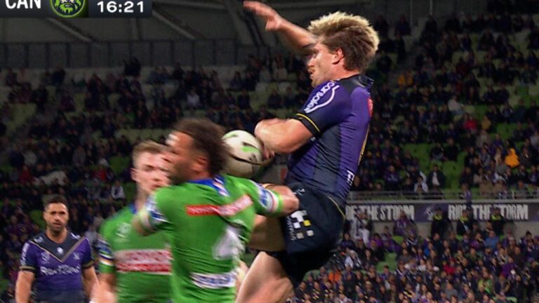 Melbourne Storm loss, Controversial Bunker decisions, Cameron Munster knock-on, Harry Grant penalty, Canberra Raiders win