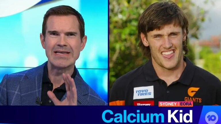 GWS rookie Jason Gillbee drinks milk instead of water, The Project interview, roasted by UK comedian Jimmy Carr